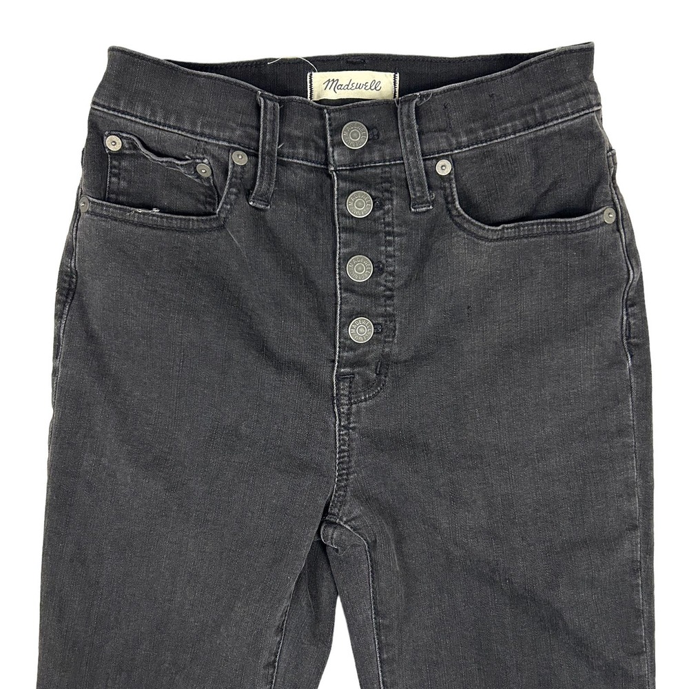 Madewell Sz 25 Cali Demi-Boot Jeans Bellspring Wash Button Front Flare Leg Black - Picture 3 of 10